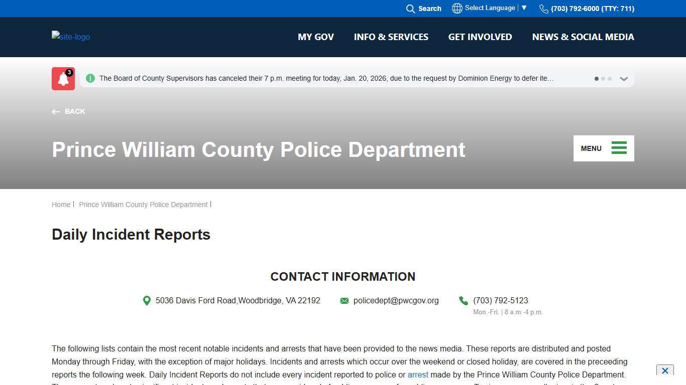 Daily Incident Reports